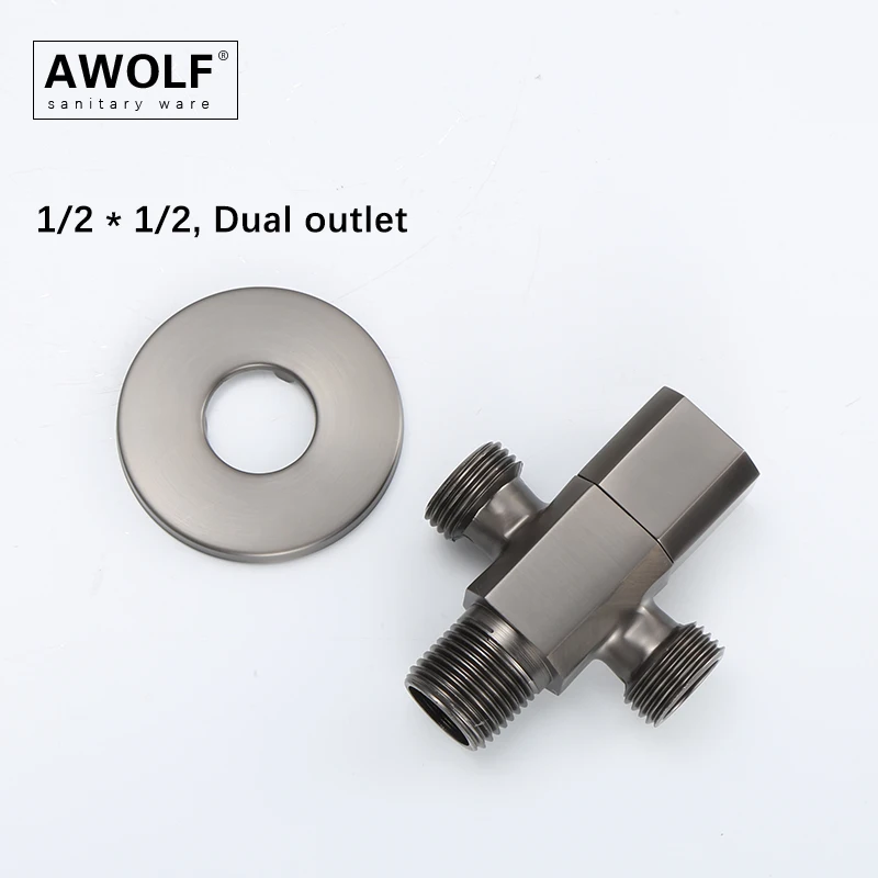 Awolf Gun Серые твердые латунные клапаны для наполнения унитаза 1/2 настенный угловой