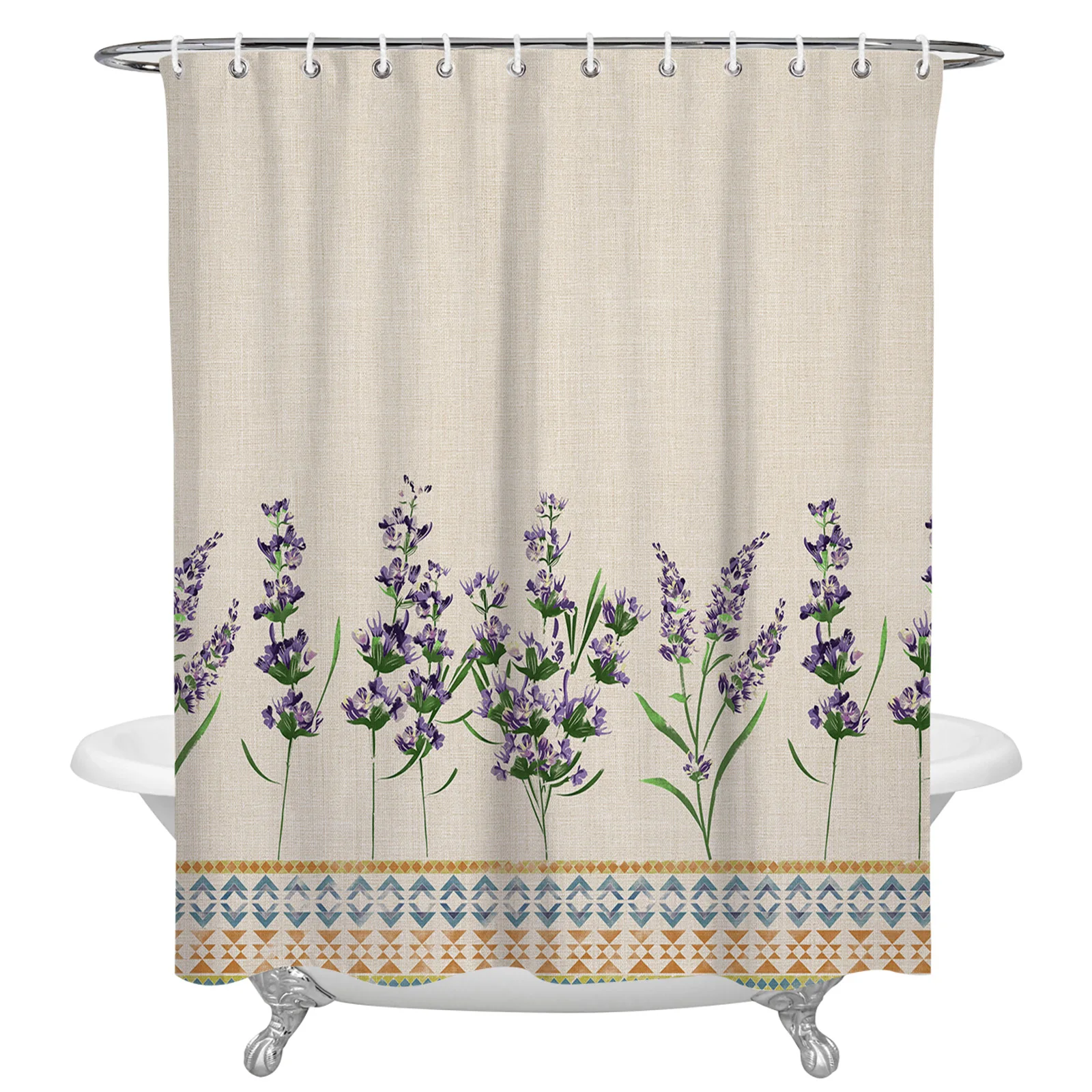 

Занавеска для душа в богемном стиле, штора из полиэстера с лавандовыми цветами, с крючками, для ванной комнаты, домашний декор