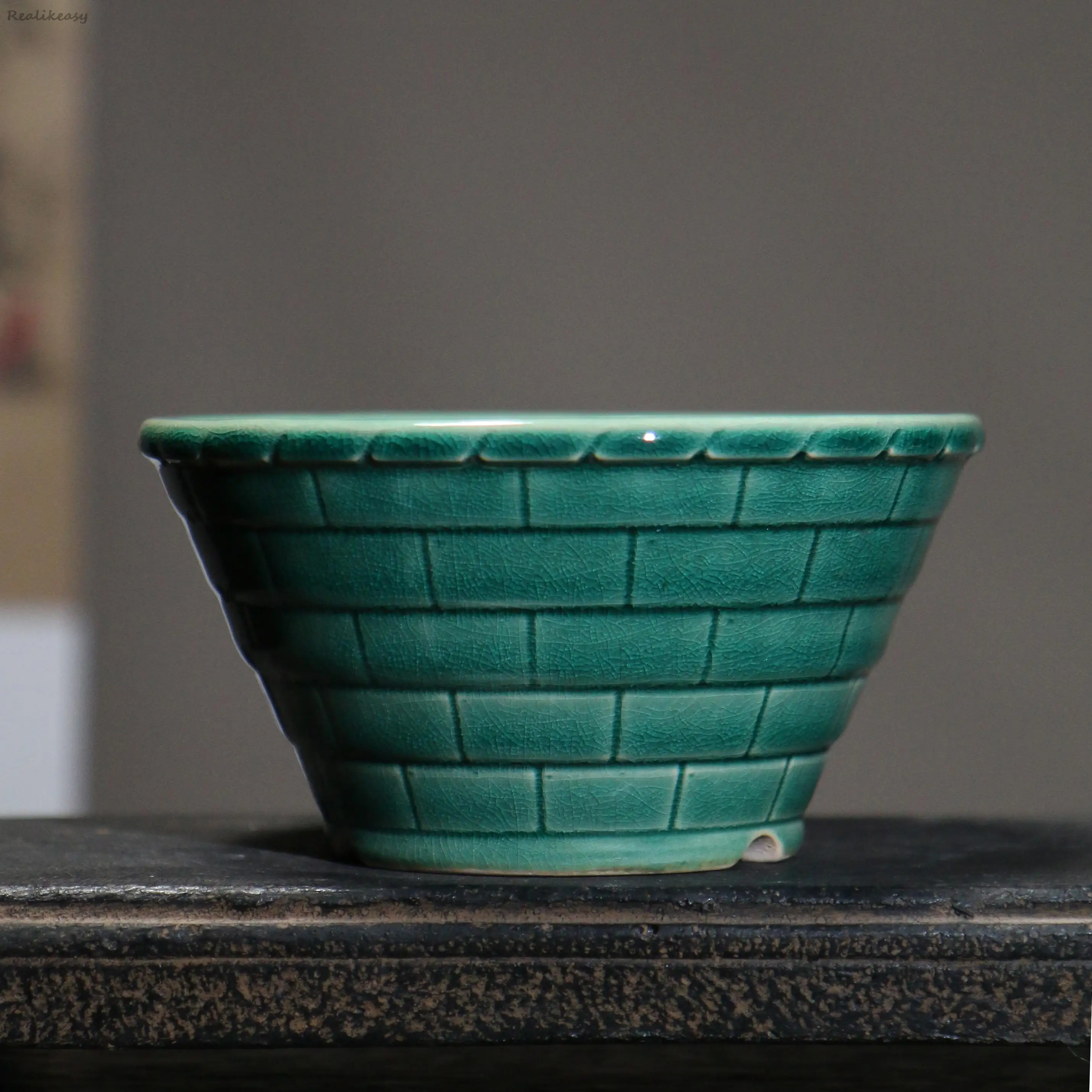 

Chinese Style Retro Purple Sand Flower Pot Bamboo Hat Round Pot Bowl Pot Ceramic Bonsai Pot Home Desktop Decorative Flower Pot