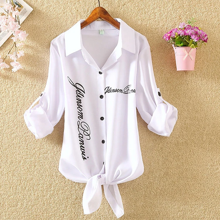 

Womens Blouses Long Sleeve Letter Cartoon Print Clothing Female Elegant Youth Woman Blouses Autumn Clothing Casual White Shirts