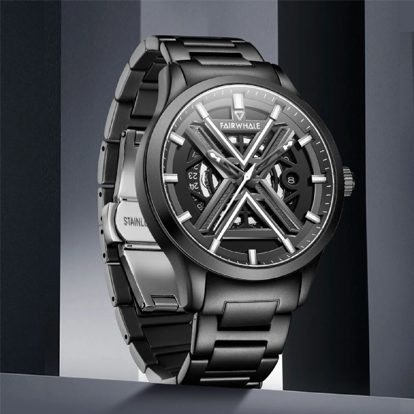 

Роскошные автоматические механические мужские часы с уникальным дизайном, трендовые светящиеся водонепроницаемые часы-скелетоны с кожаны...