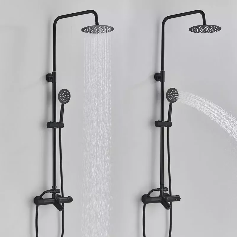 

Новый черный Термостатический смеситель для душа, набор с настенным креплением, 8-дюймовая Вращающаяся насадка для душа, поднимаемая Душева...