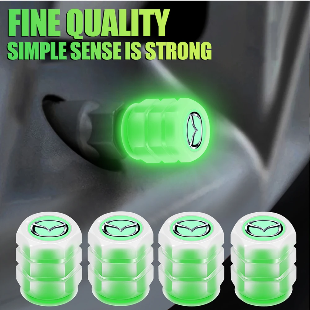 

4Pcs Luminous Valve Caps Fluorescent Green Night Glowing Tire Decoration For Mazda 3 6 CX3 CX-5 KE KF CX7 MX5 CX-8 MS RX-8 MS