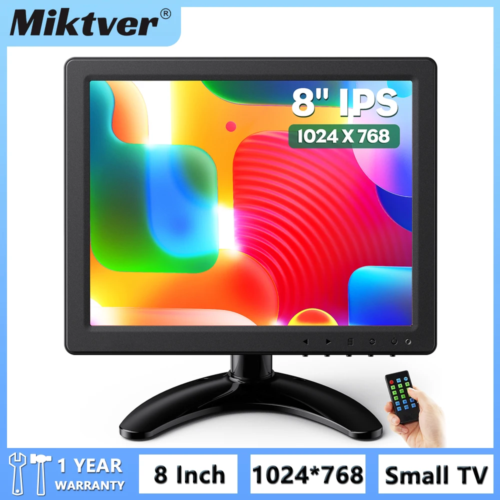 

Miktver 8" Security CCTV Monitor 1024x768 IPS Screen 4:3 Support HDMI/VGA/AV/BNC Input with Remote Control & Built-in Speakers