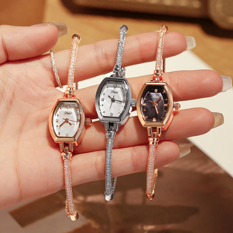 High Quality Luxury Fashion Thin Chain Rhinestone Bracelet for Women Watches Stainless Steel Retro Ladies Quartz Wristwatches enlarge