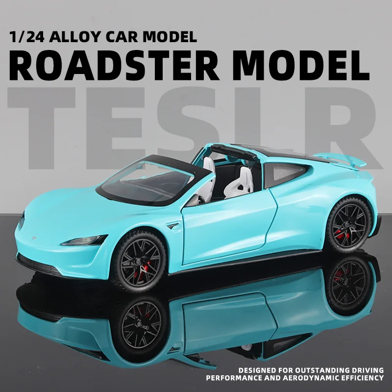 

New 1/24 Tesla Roadster Metal Vehicle Alloy Model Car Simulation Sound & Light Diecast Toy Collection Children's New Year Gift