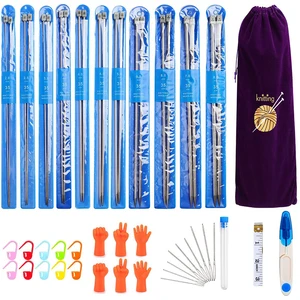 22pcs Straight Knitting Needles Set 2-8mm Stainless Steel Sweater Weave Knitting Yarn Single Pointed Sewing Tools Scarf Needle
