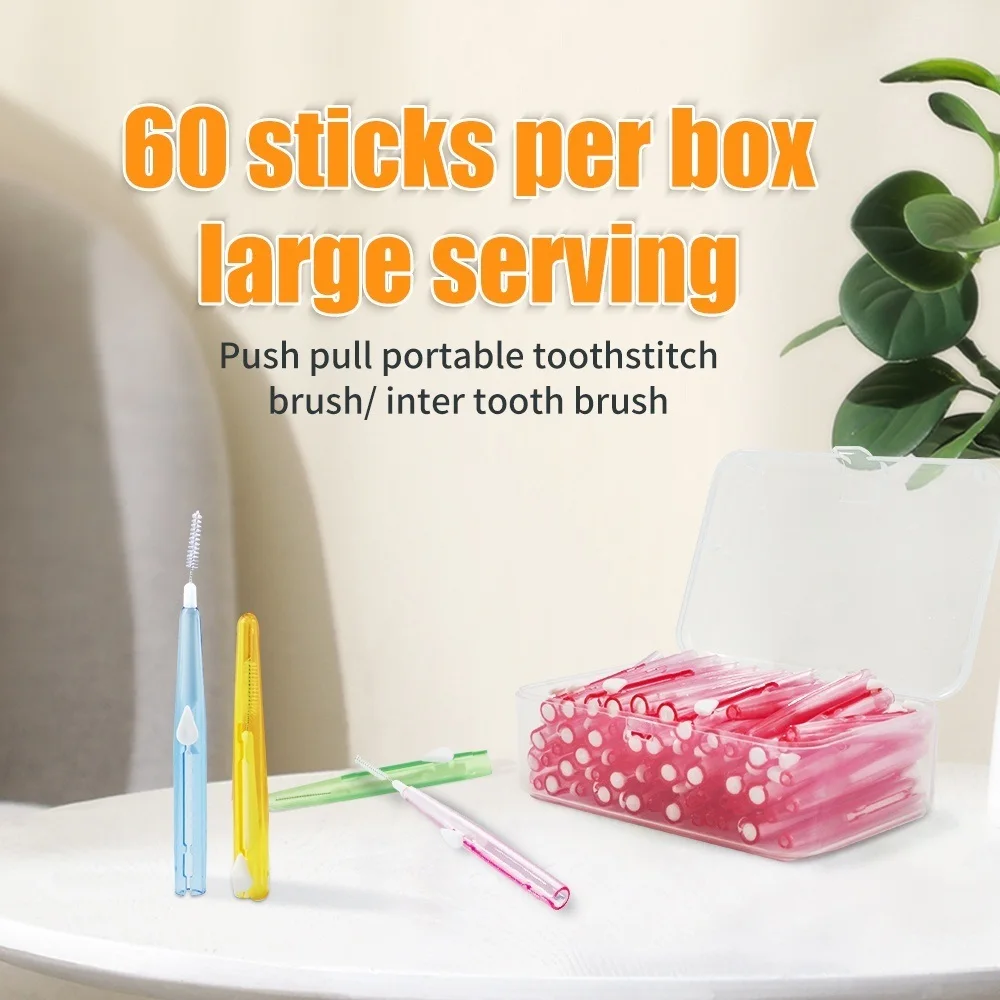 

60 pcs/box toothpick dental Interdental brush 0.6-1.5mm cleaning between teeth oral care orthodontic brush Push-pull tooth floss