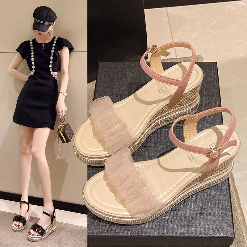 

Sandals Wedge Summer New 2022 Elegant Orthopedic Heels Roman Platform Sandal Women Luxury Designer High-Heeled Elegant Fashion