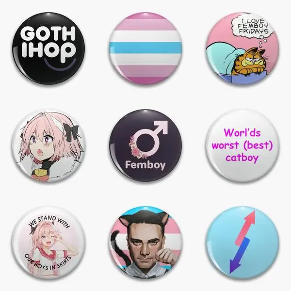 

Femboy Goth Ihop Parody White Text Pride Flag Loves Ds Soft Button Pin Customizable Clothes Lapel Pin Fashion Badge