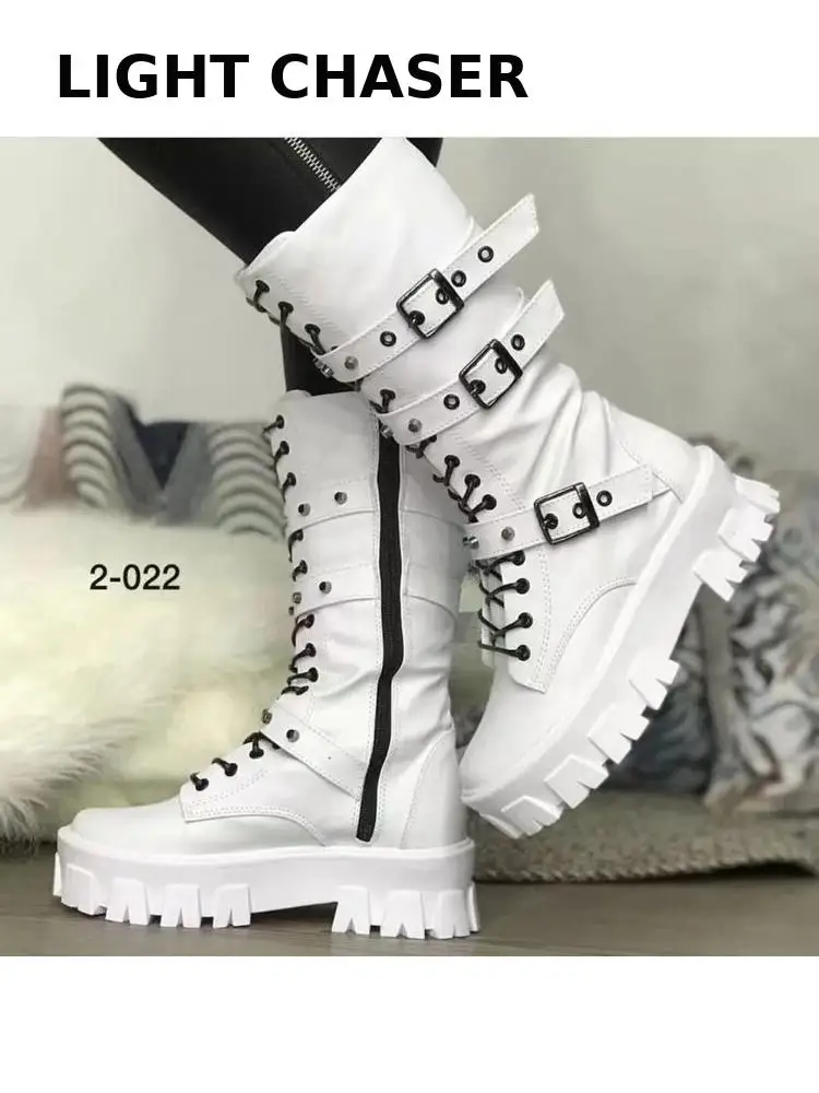 Autumn And Winter New Boots, Furns Punk Lace Thick Bottom Boots Women's Large -size Knight Boots, Fashion Women's Middle Boots
