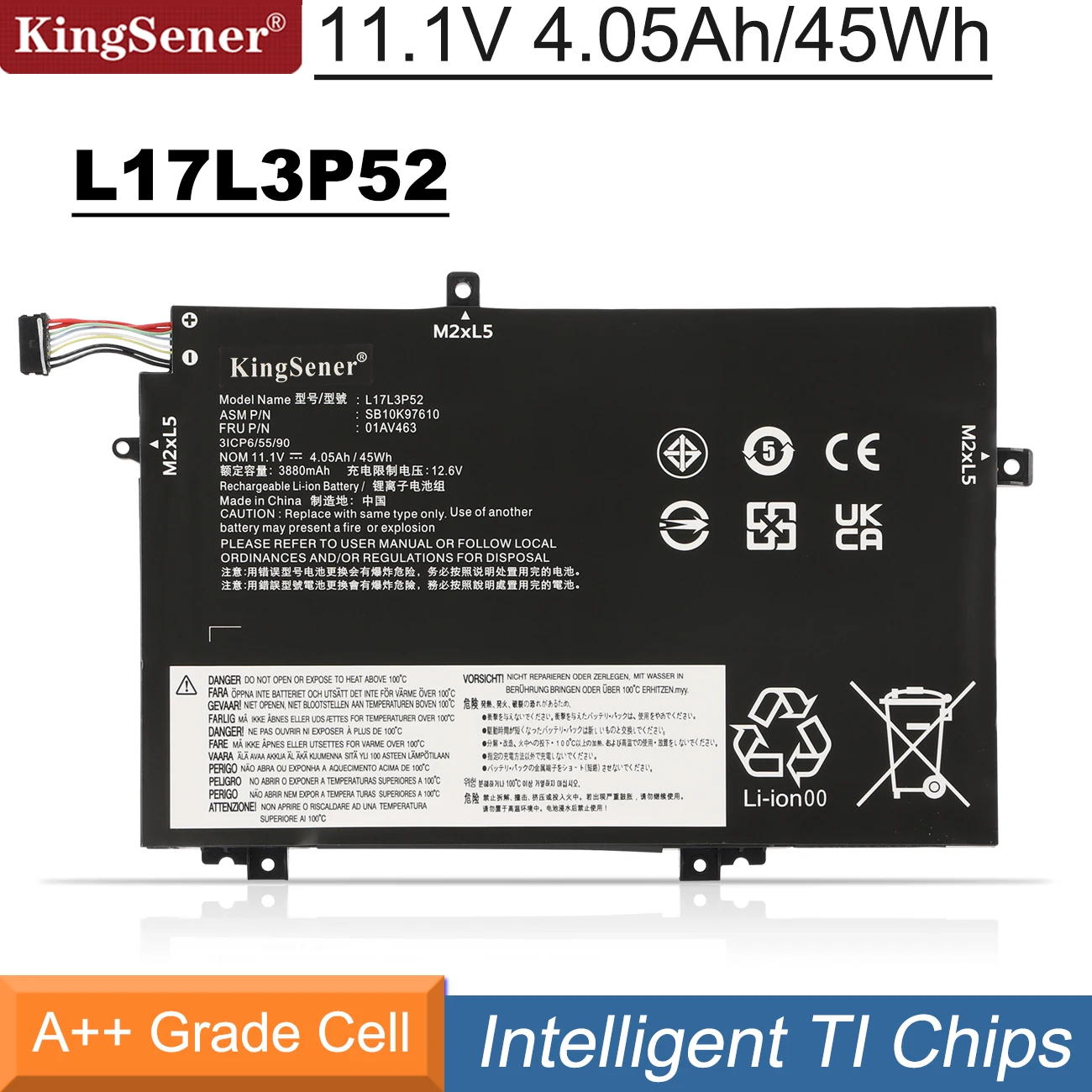 Аккумулятор KingSener L17L3P52 11,1 В 45 Вт-ч для Lenovo ThinkPad L470 L480 E480 E580 L580 L590 Series L17C3P52 01AV466 01AV463 L17M3P53
