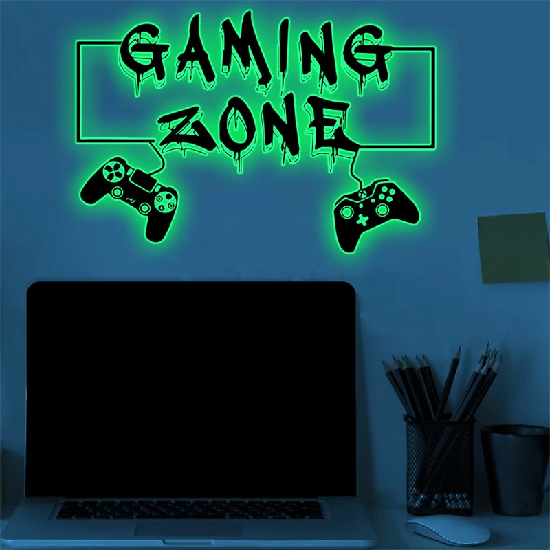 Game Controllers Luminous Wall Stickers For Boys Gaming Zone Video Game Bedroom Decor Poster Wallpaper Glow In The Dark Stickers