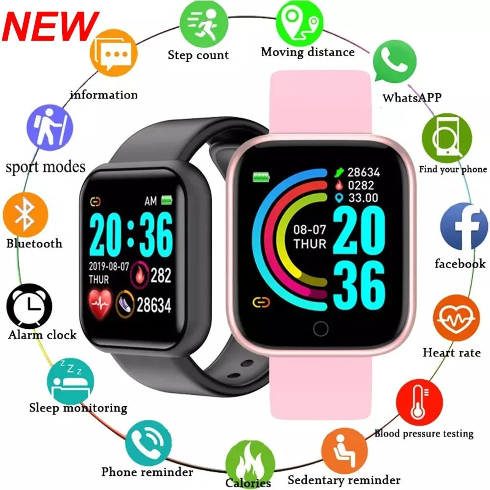 

2023 NEW Y68 Smart Watch Heart Rate Blood Pressure Blood Oxygen Monitoring Multi-Function Reminder Sleep Monitoring Time limited