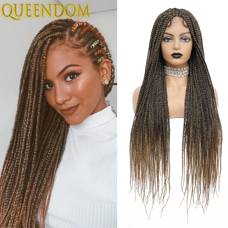 36‘’ Full Lace Box Braid Lace Front Wigs Ombre Blond Knotless Box Braid Frontal Wig Long Synthetic Braided Wigs for Black Women