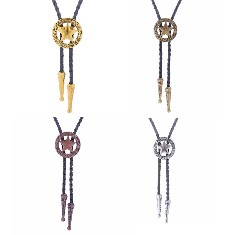 

652F Bolo Ties for Men Western Cowboy Tie Bolo Necklace Mens Western Necklace Leathers Necktie Mens Gift