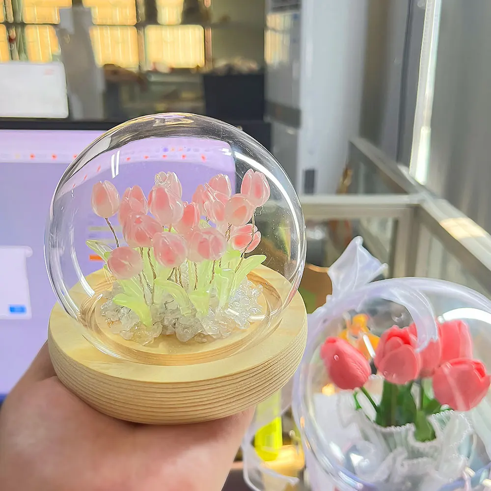 

Handmade Tulip Night Light Heat Shrinkable Film DIY Material Bedside Ornament Home Decor Exquisite Gift For Mother Gitlfriend