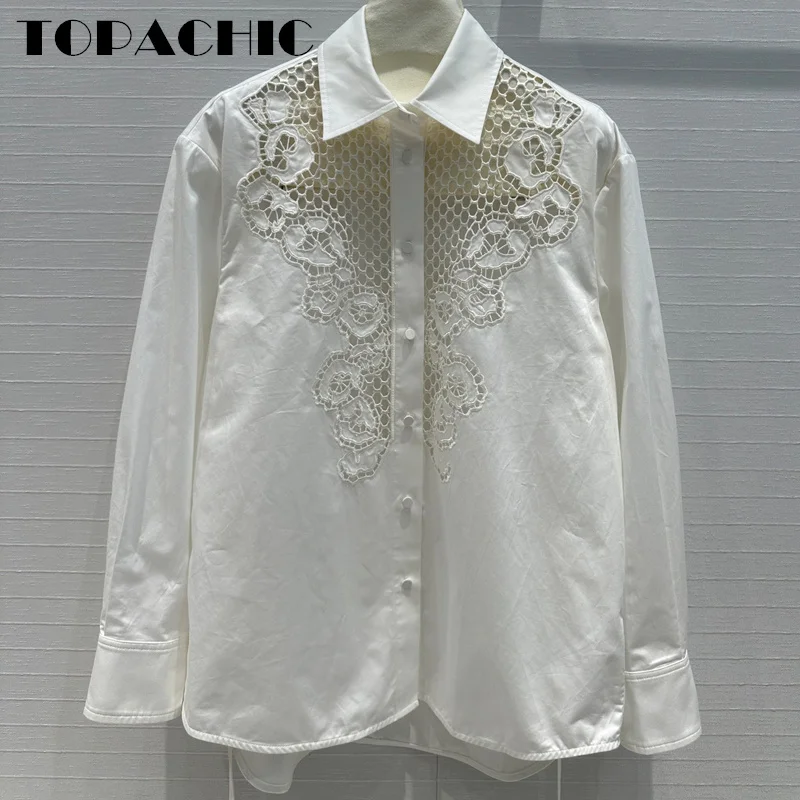 Женская хлопковая сетчатая рубашка TOPACHIC с вышивкой элегантная повседневная