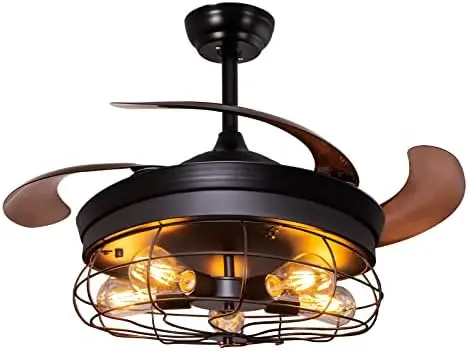 

Blades Ceiling Fan with Lights and Remote,Farmhouse Black, Rustic Industrial Light for Patio Kitchen Bedroom Living Room