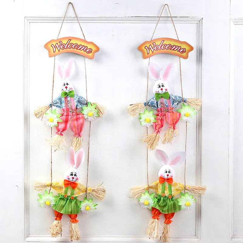 

Пасхальная двойная подвеска в виде кролика в виде двери ручной работы для детского сада