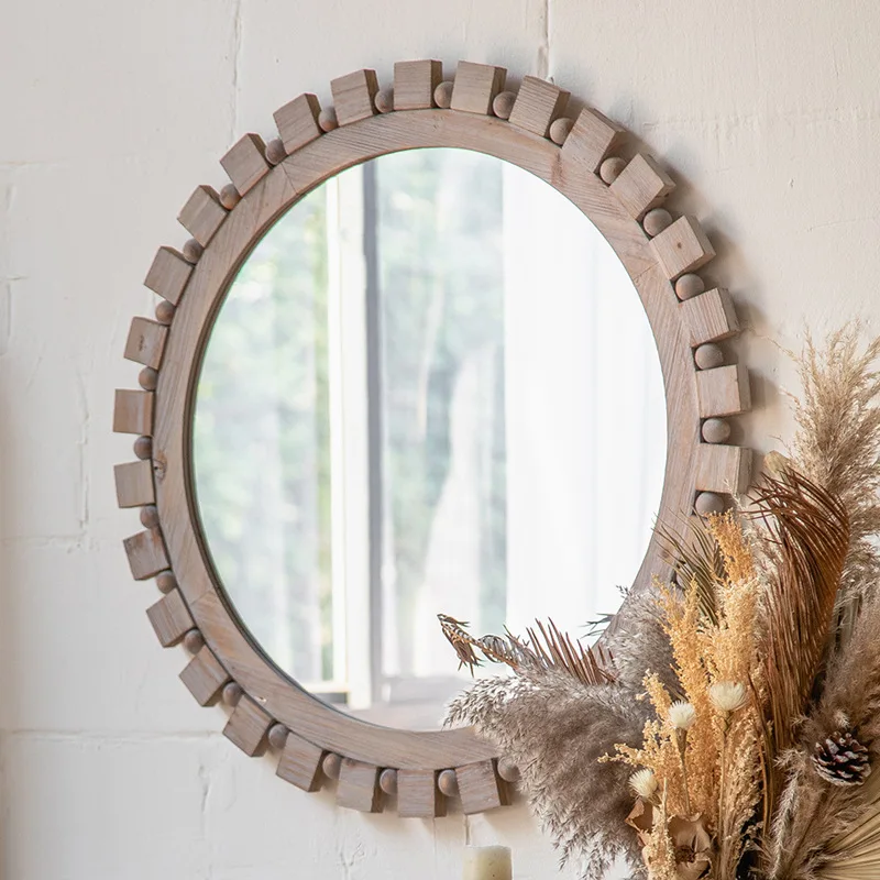 Винтажное круглое настенное зеркало в форме шестеренки с орнаментом из бисера