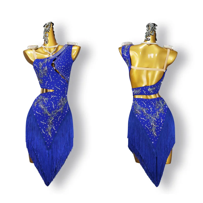 

Latin Dance Dress Tassel Split Joint Crystals / Rhinestones Women's Performance Sleeveless Spandex