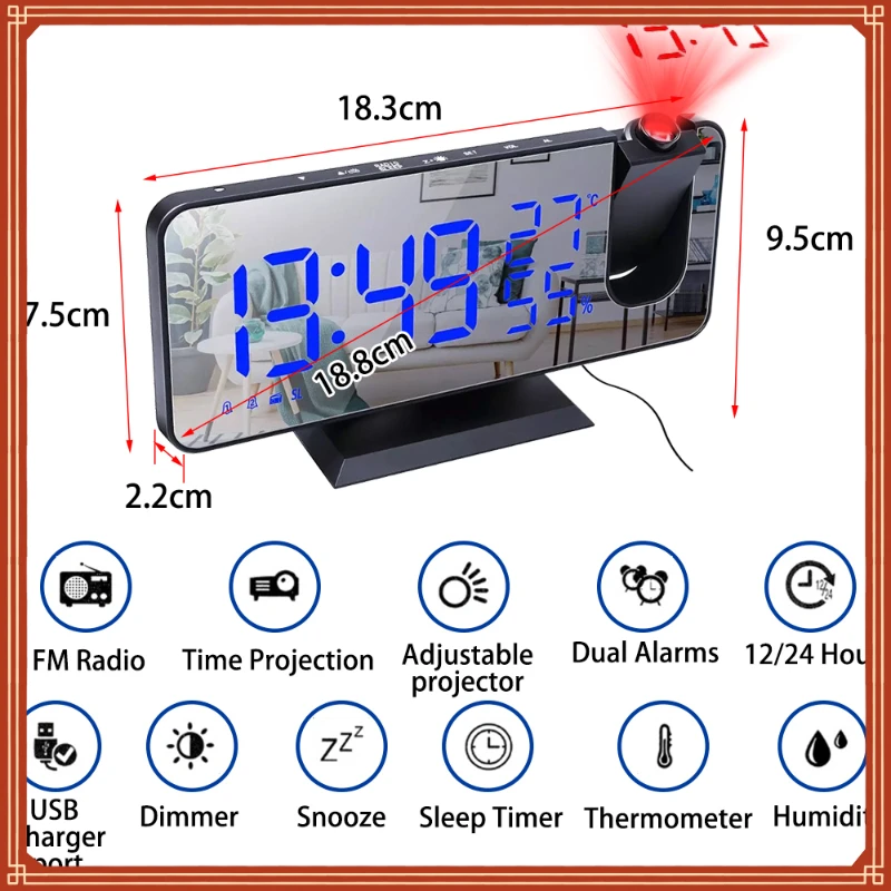 

Digital Projection Alarm Clock Table Electronic Alarm Clock with Projection FM Radio Time Projector Bedroom Bedside Clock