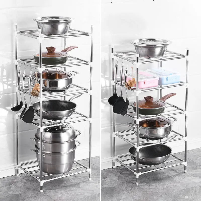 

Stainless Steel Kitchen Shelf Multi-Layer Floor Pot Rack Bathroom Washbasin Storage Organizer
