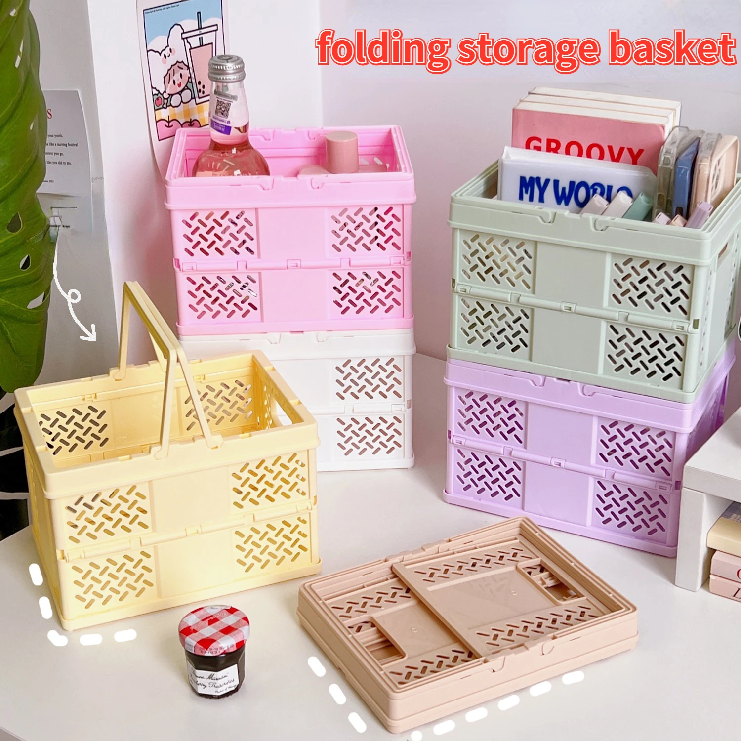 

Desktop Cartoon Folding Storage Basket Mini Cosmetic Storage Box Organizer Ins Kawaii Multifunctional Portable Storage Baskets