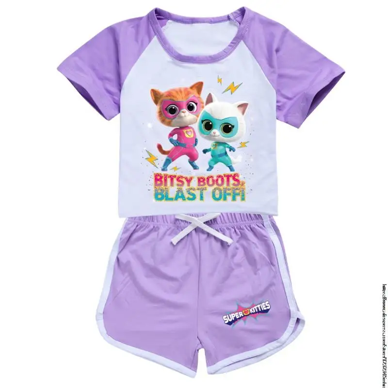 Пижамный комплект SuperKitties из аниме летняя детская футболка с коротким рукавом