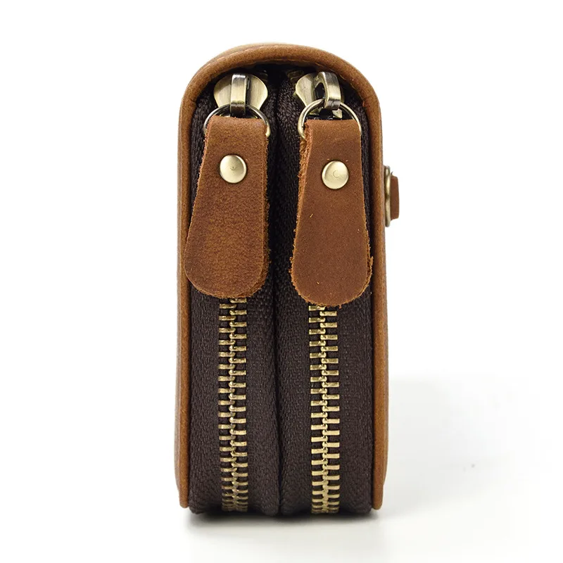 Men's Leather Long Wallet Card Holders For Men Luxury Brand Bag Coin Purses Double Zipper High Capacity Wallet Men Clutch Bag