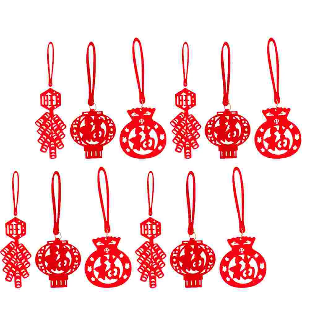 

48pcs Non-woven Car Pendants Chinese New Year Ornamens Festival Hangings (Red)