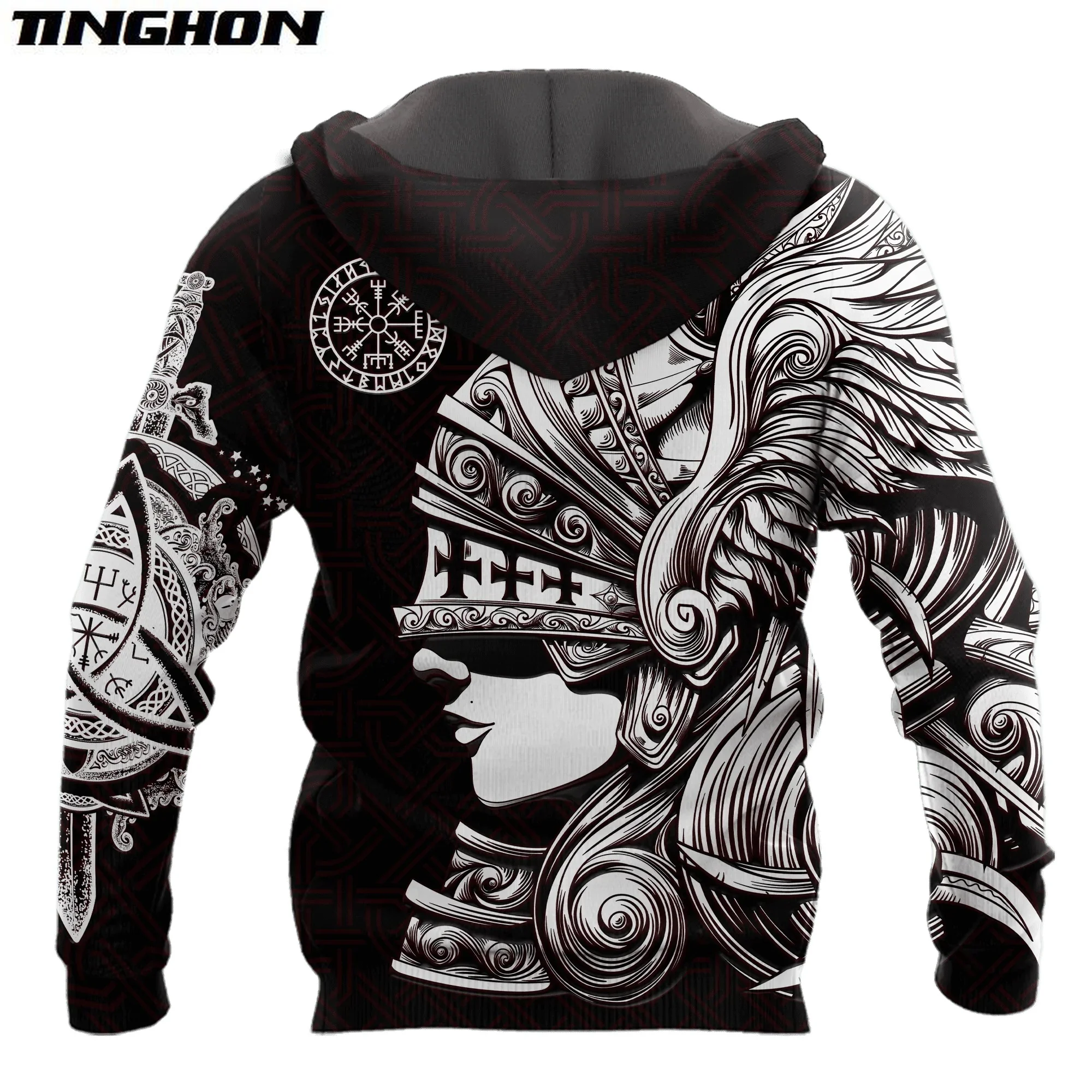 Толстовка мужская с 3D-принтом викингов валькири один меч воина татуировки