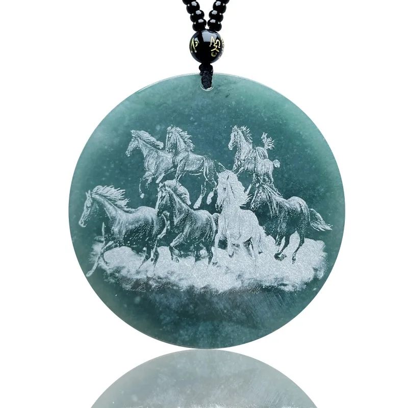 Восемь Джунма резьба по теню нефритовый кулон натуральный с изображением лошади