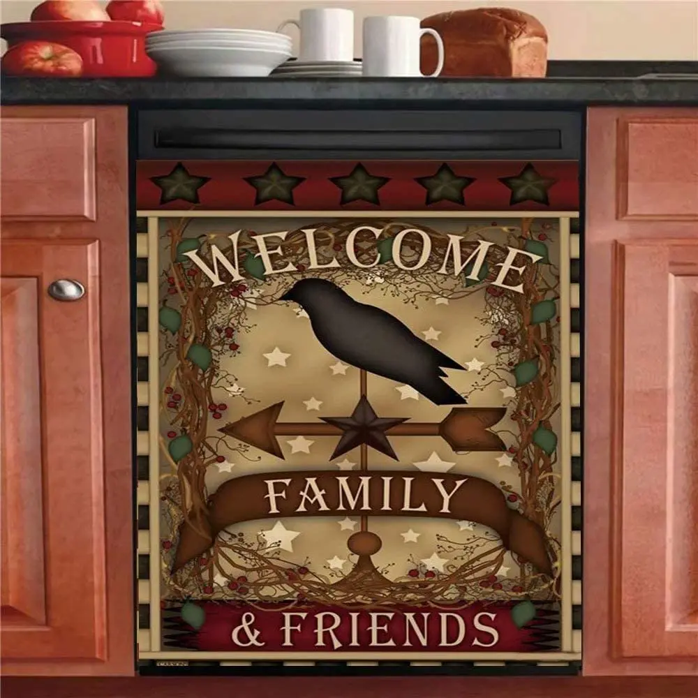 

Homega Welcome Family Decor Dishwasher Magnetic Sticker,Prim Bar Star Fridge Magnet Kitchen Cabinet Panels Cover, Bird Refrigera