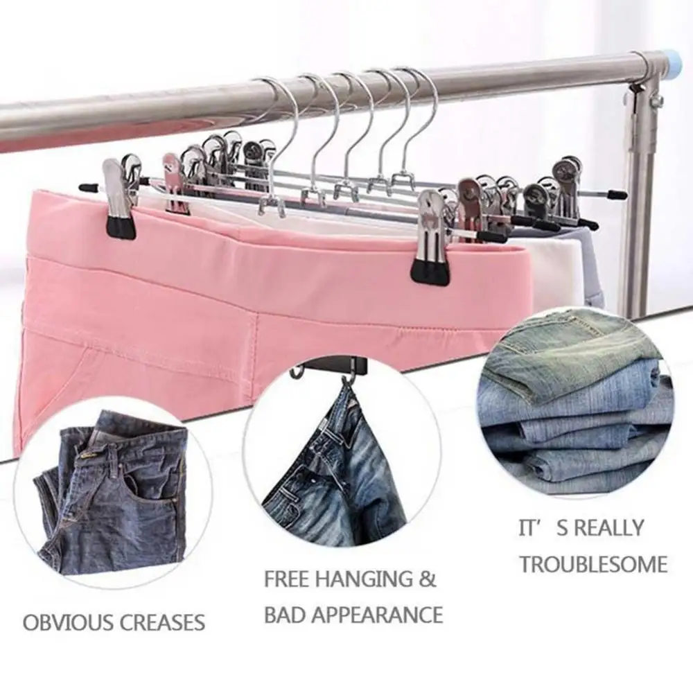 

10/20Pcs Non-slip Adjustable Stand Hanger Pants Skirt Clothes Rotatable Clips