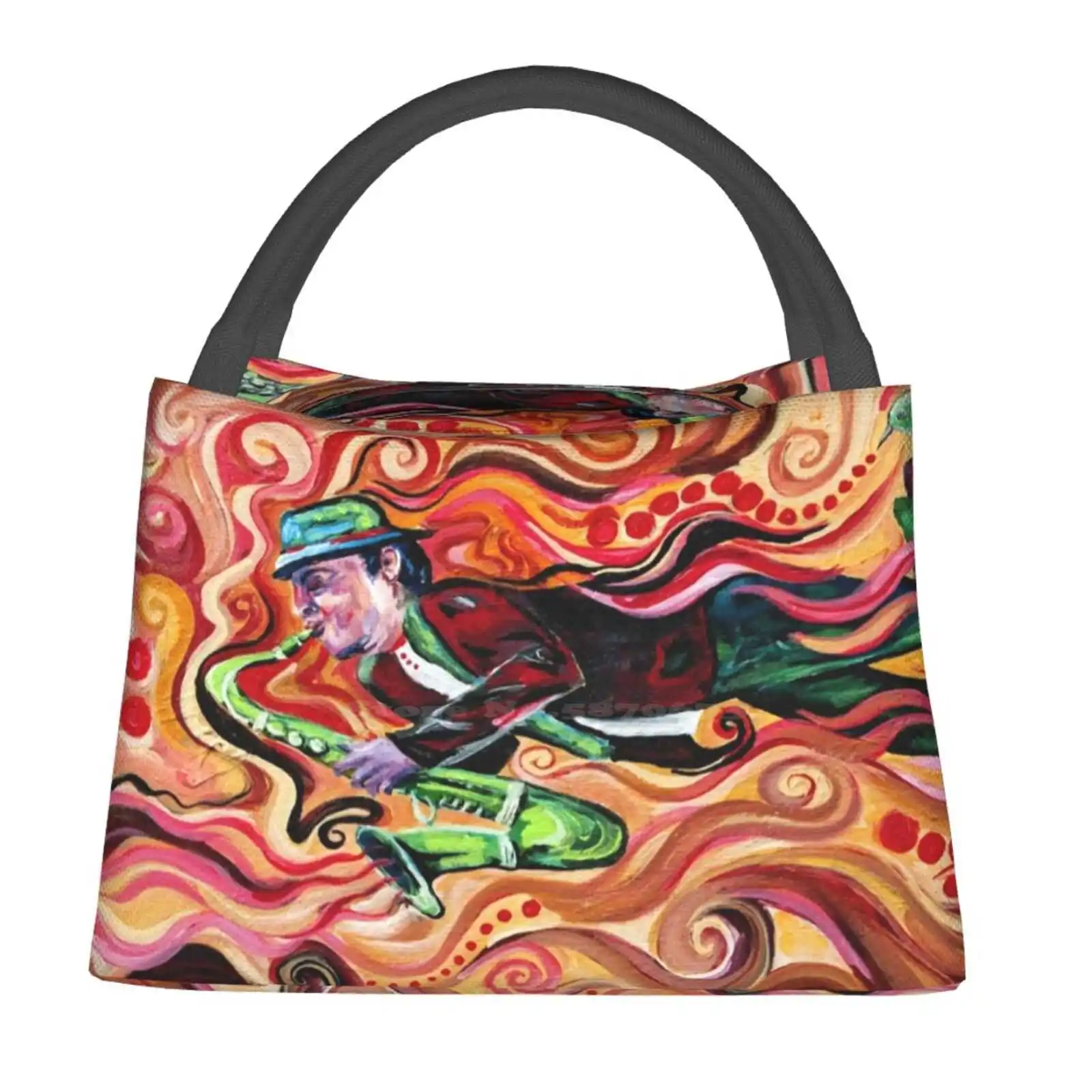 

Flying Sax With Bird On Shoe Insulated Bag For Trip Lunch Picnic Dinner School Sax Saxophone Lincoln Bird Music Chagall Jazz