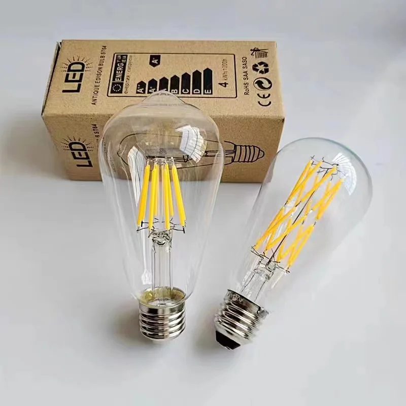 Фото 3 шт. E27 светодиодный ST64 с регулируемой яркостью 4 Вт 6 Вт Edison Retro винтажная нить накаливания 110 В-240 В теплый белый 2700 К 4500 К 6500 К COB светодиодная лампа №4