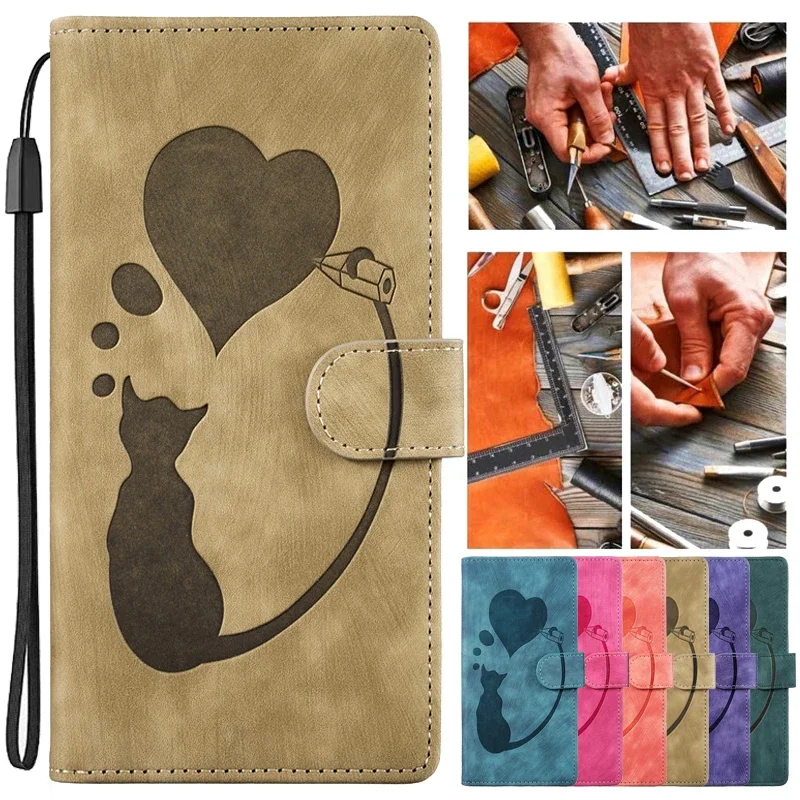 Кожаный чехол для телефона с изображением кота iPhone 15 14 Plus откидной крышкой Etui