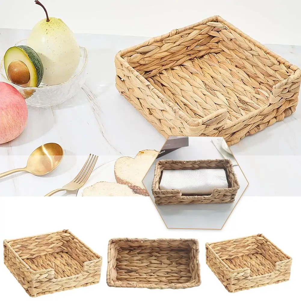 Квадратная соломенная коробка для салфеток водяной гиацинт ткацкий