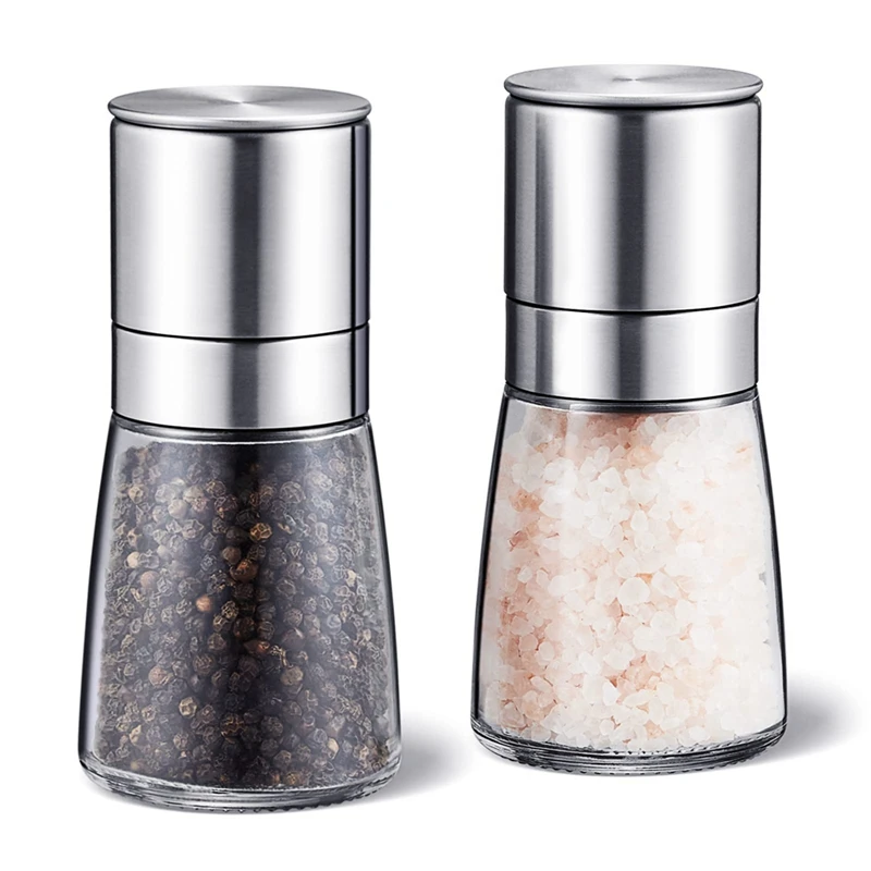 

Мельница для соли и перца 2 шт., набор из нержавеющей стали и крупной стеклянной мельницы для перца, 6X14 см