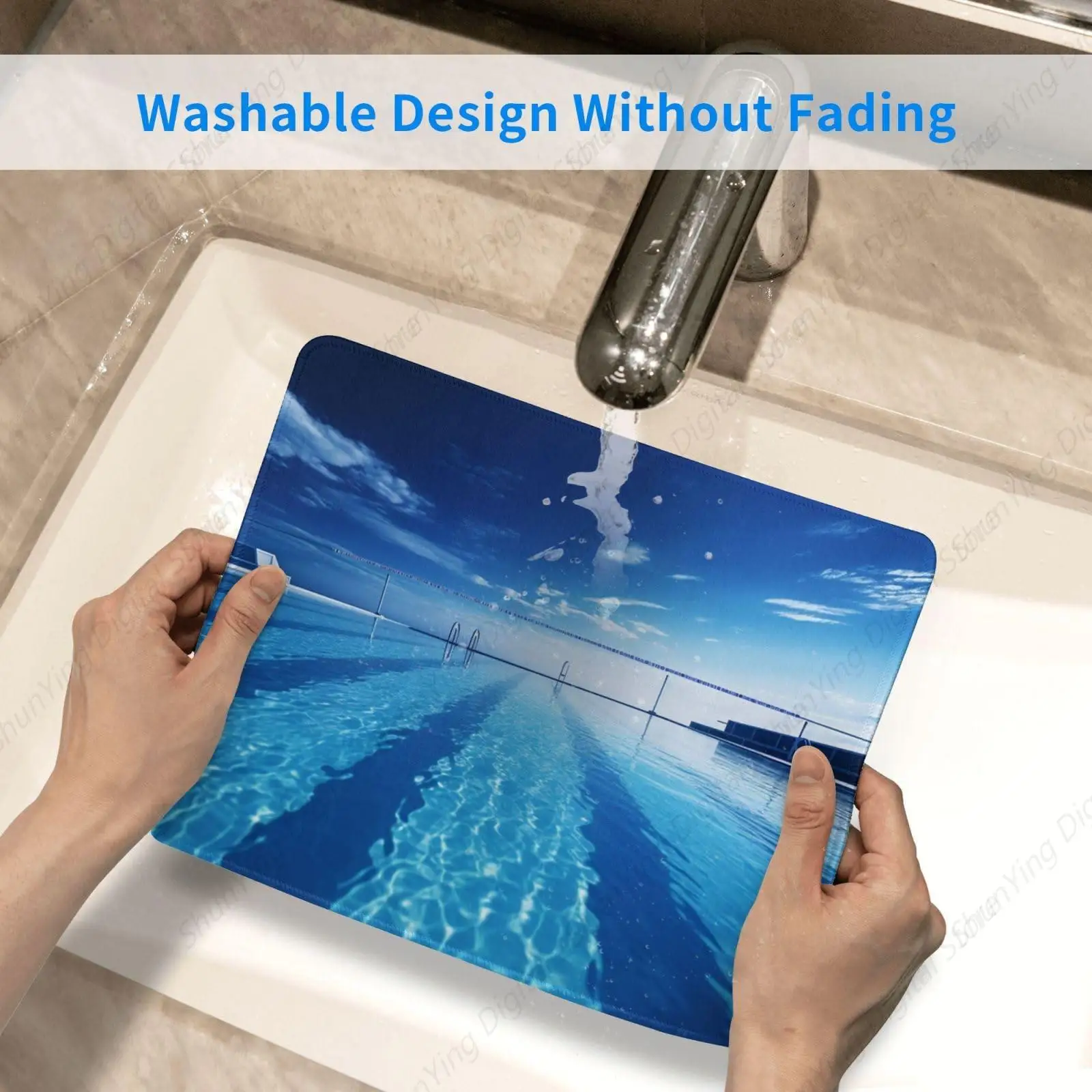 Anti Slip Rubber Base Mouse Pad Blue Swimming Pool Suitable For Gaming Office Laptops 18*22cm