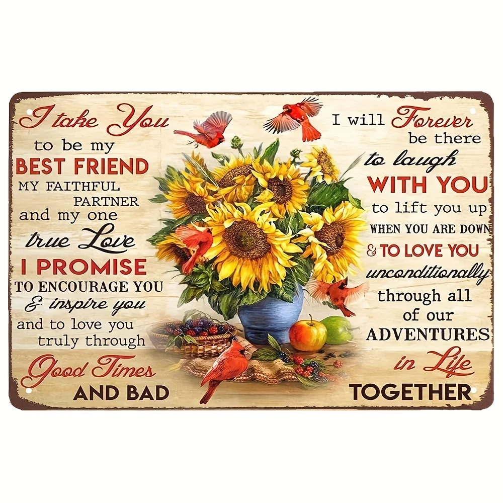 

B Metal Tin Sign Painting Those We Love Don't Go Away Red Cardinal ,Metal Sign Vase Of Sunflower And Cardinal Birds, Flower Son