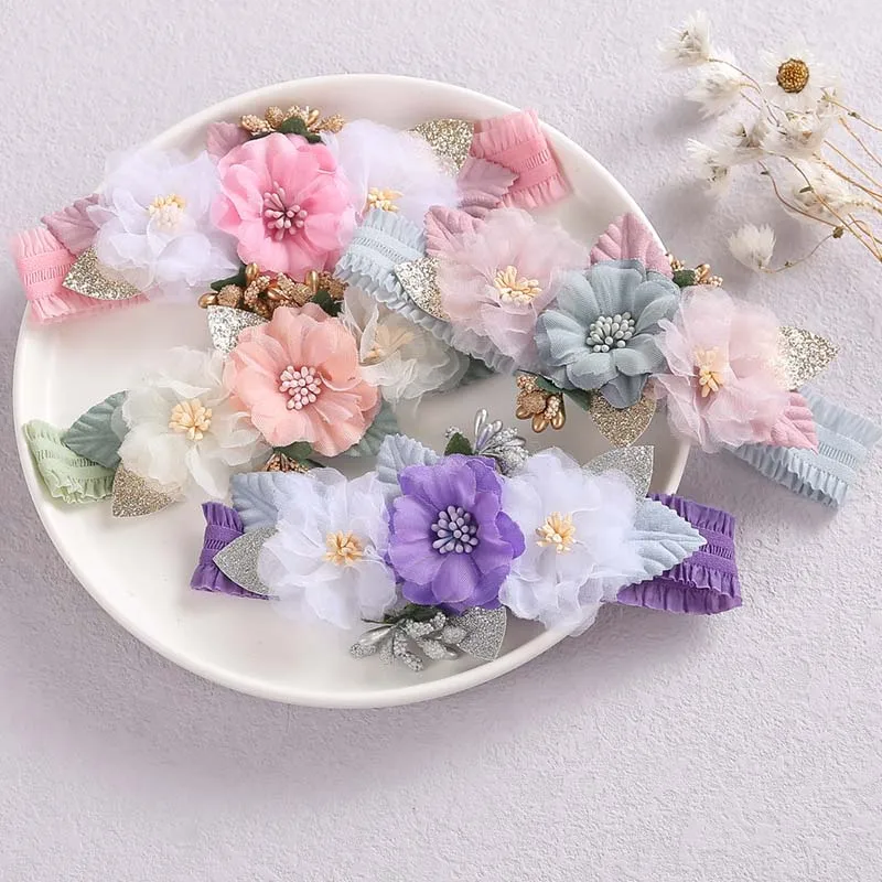 

Oaoleer Baby Chiffon Flower Headbands Girl Lace Elastic Hair Bands Kids Headwrap For Infant Headwear Hair Accessories Gift