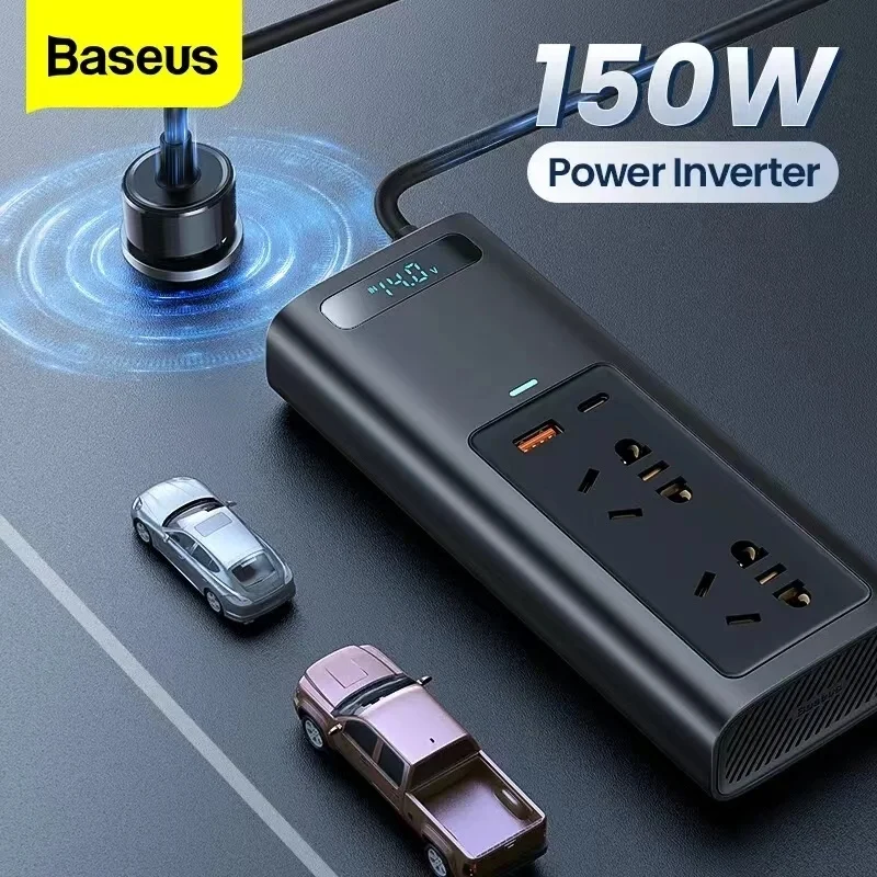 

Baseus battery charger car power inverter portable power bank inverter converter DC12V to AC 110V digital charging AC adapter