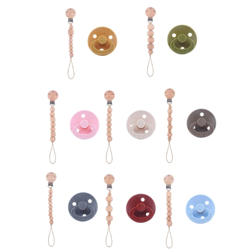 

Деревянные пустышки-пустышки держатель цепочки для новорожденных Силиконовые соски-пустышки клипсы