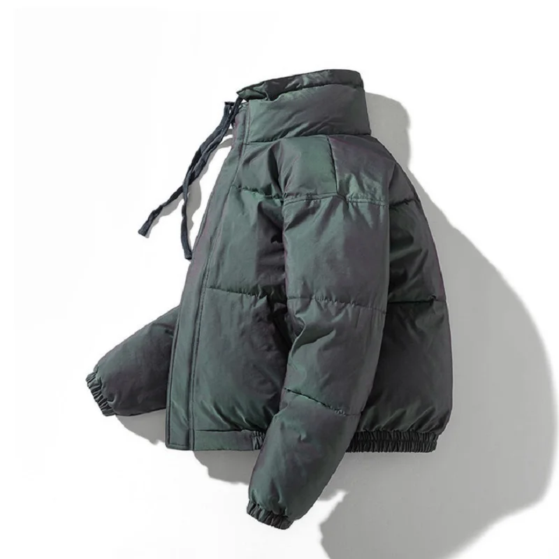 Mens Fashion Reflective Stand Collar Thickened Warm Jacket  Brand Bread Jackets Outdoor Simple Sports Jacket Winter Coat