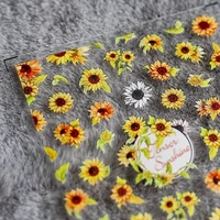 1 sheet 5d embossed sunflowers nail art stickers adhesive nail art decorations frosted flowers daisy design decals accessories