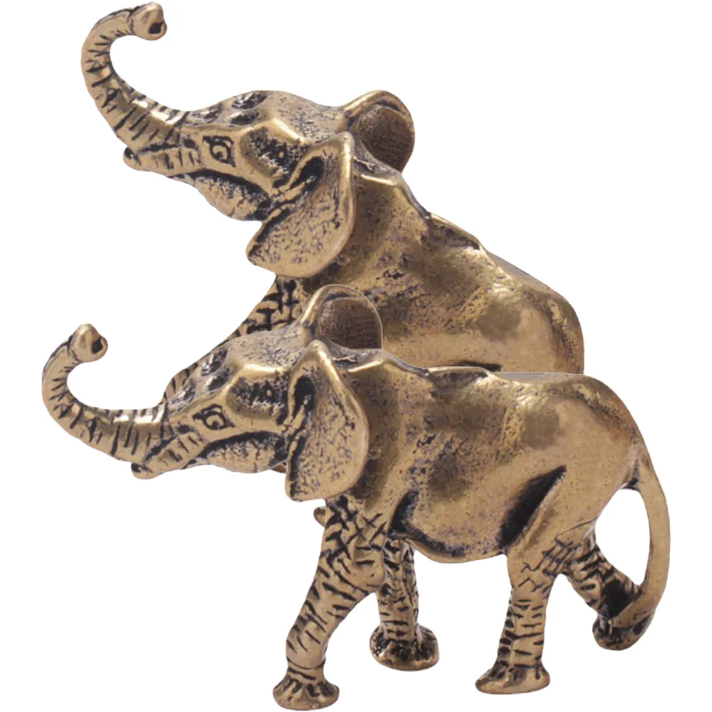 

2 Pcs Brass Elephant Vintage Statue Adornment Animal Statues Indoor Decor Pure Small Tabletop Figurine Metal