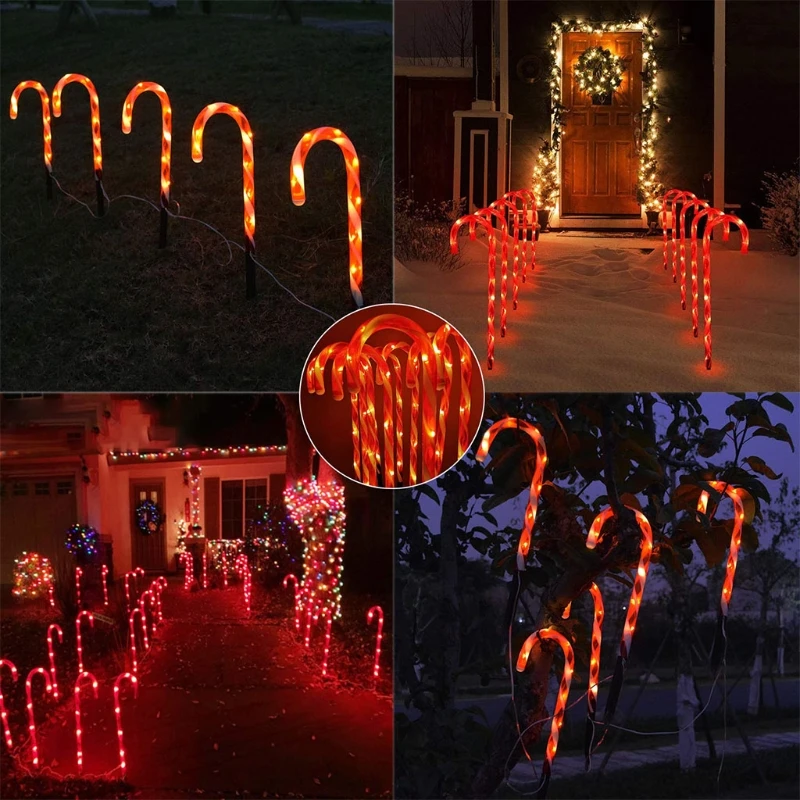 

10 Pcs Red Candy Cane LED Light Christmas Lighted Lamp String Outdoor Patio Yard Landscape Holiday Xmas Pary Decor 24BD